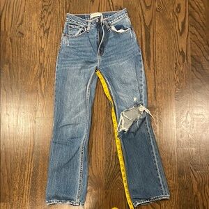 Abercrombie & Fitch Blue Straight Leg Jeans with Distressed Details